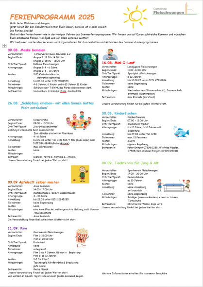Wir wünschen euch viel Spaß beim Ferienprogramm