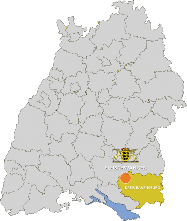 Karte von Baden Württemberg mit Lage der Gemeinde Fleischwangen